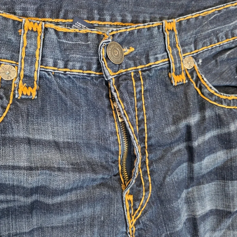 True Religion Geno Jeans Men 42W X 33L Blue Slim Fit Distressed Flap Pocket
